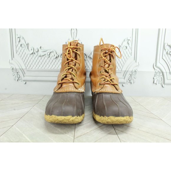 LL Bean 8" Unlined Brown Leather Lace Up Waterproof Ankle Duck Boots M 8 L 10 - Picture 4 of 9